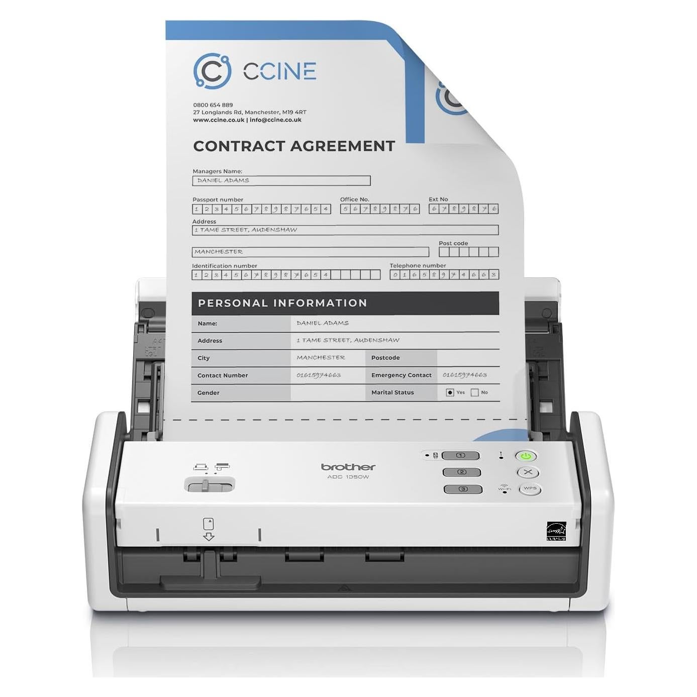 Escáner Compacto Brother ADS-1350W Inalámbrico 30ppm Doble Cara