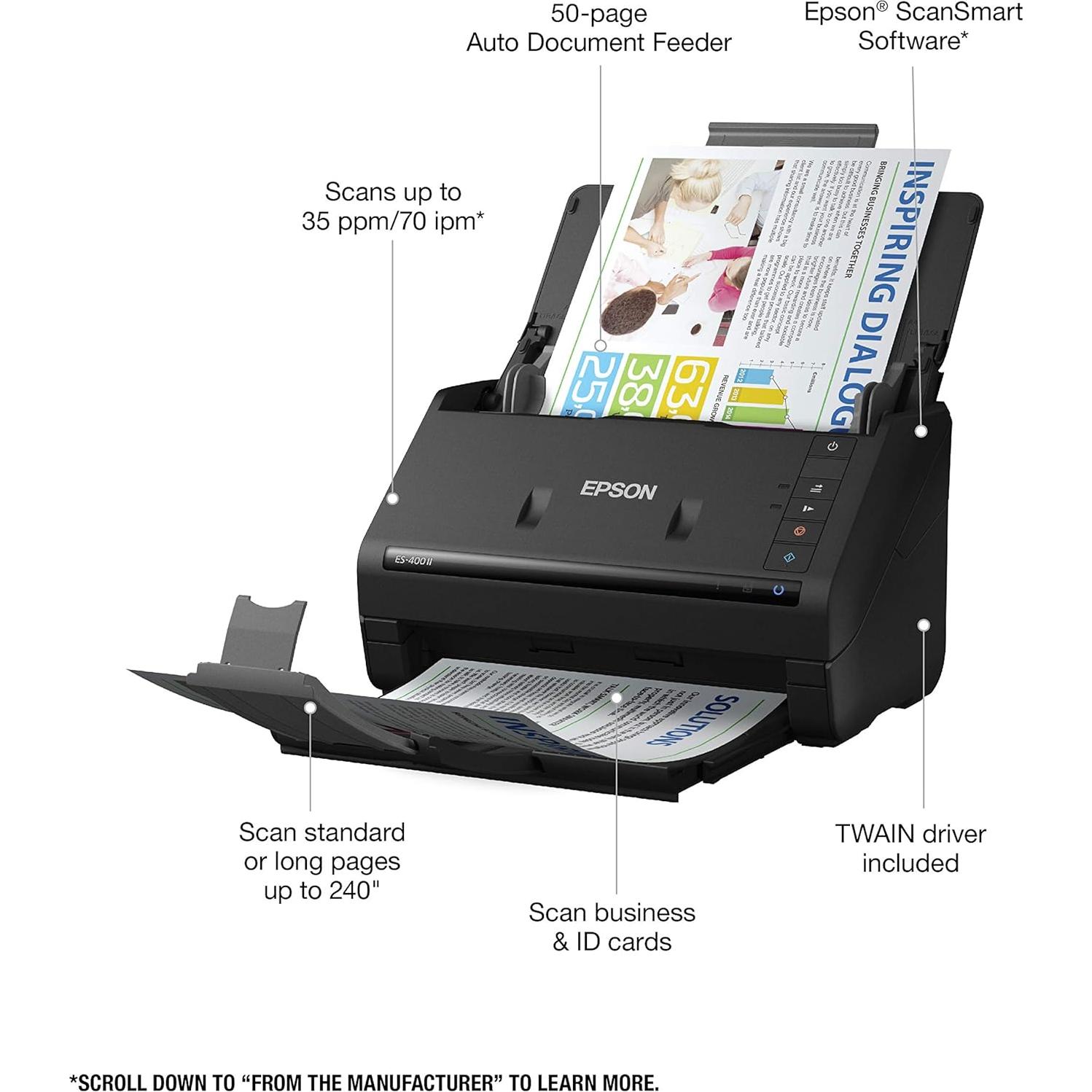 Escáner de Documentos Dúplex Epson WorkForce ES-400 II ADF