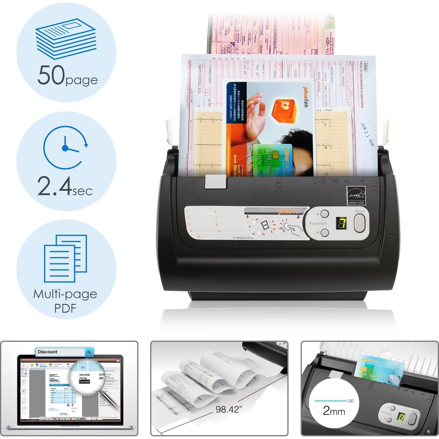 Escáner de Documentos Plustek PS186 ADF 50 Páginas