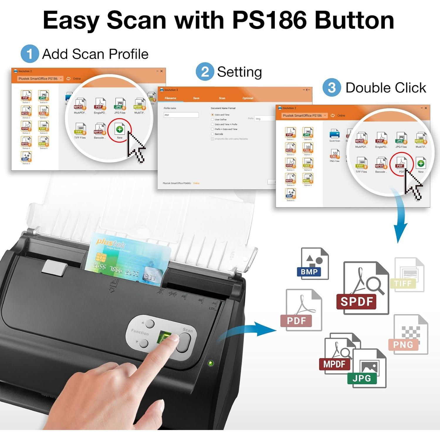 Escáner de Documentos Plustek PS186 ADF 50 Páginas