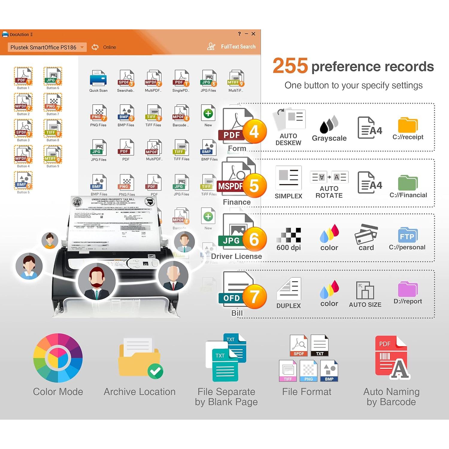 Escáner de Documentos Plustek PS186 ADF 50 Páginas