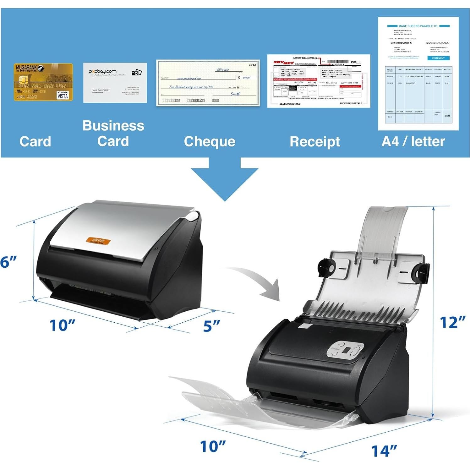 Escáner de Documentos Plustek PS186 ADF 50 Páginas