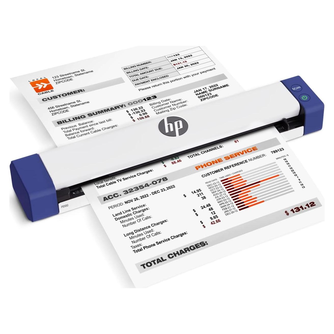 Escáner de Documentos HPPS100 USB Portátil 15ppm 1200dpi