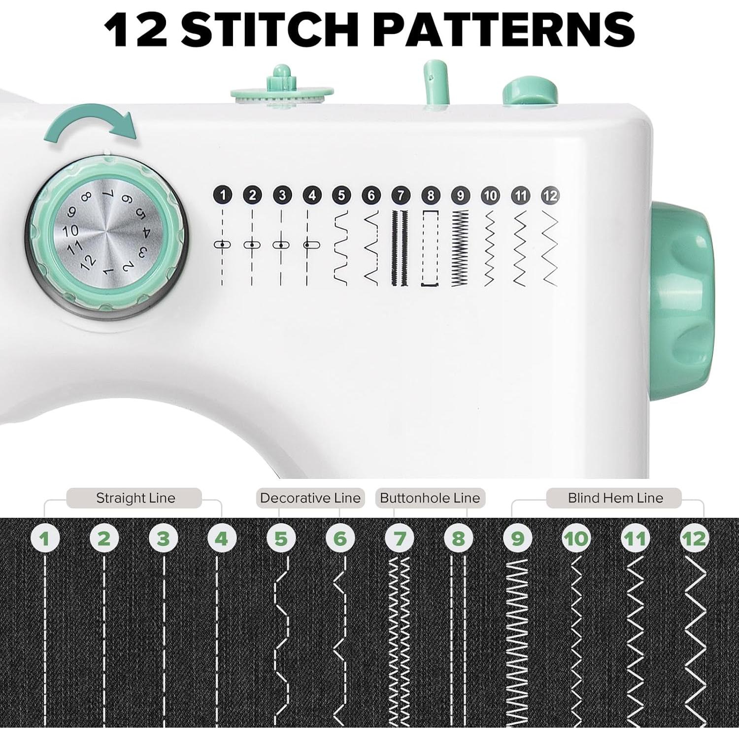 Máquina de Coser Eléctrica Portátil Mini 12 Puntadas Verde