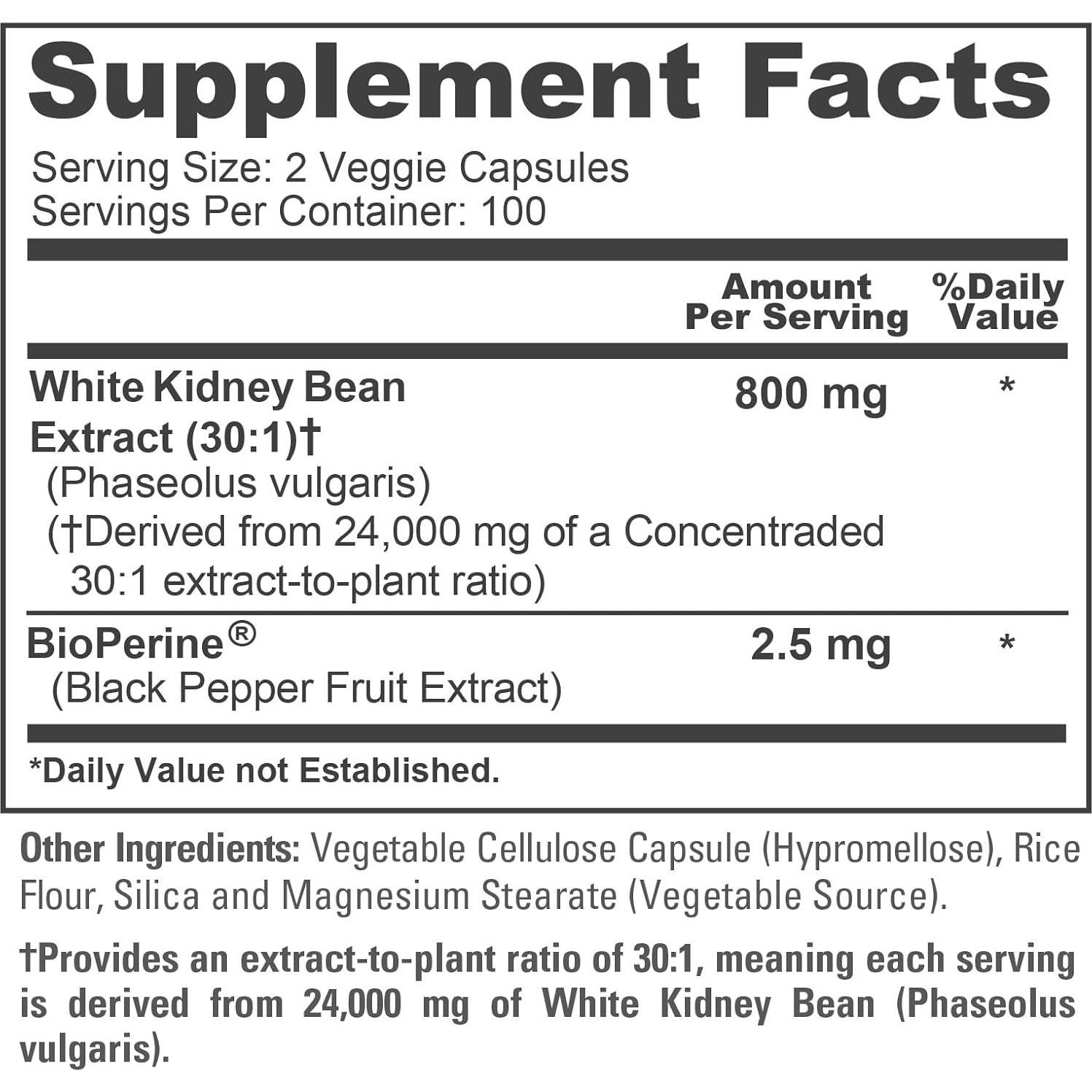 NusaPure Extracto de Frijoles Blancos 800 mg 200 Cápsulas Veganas