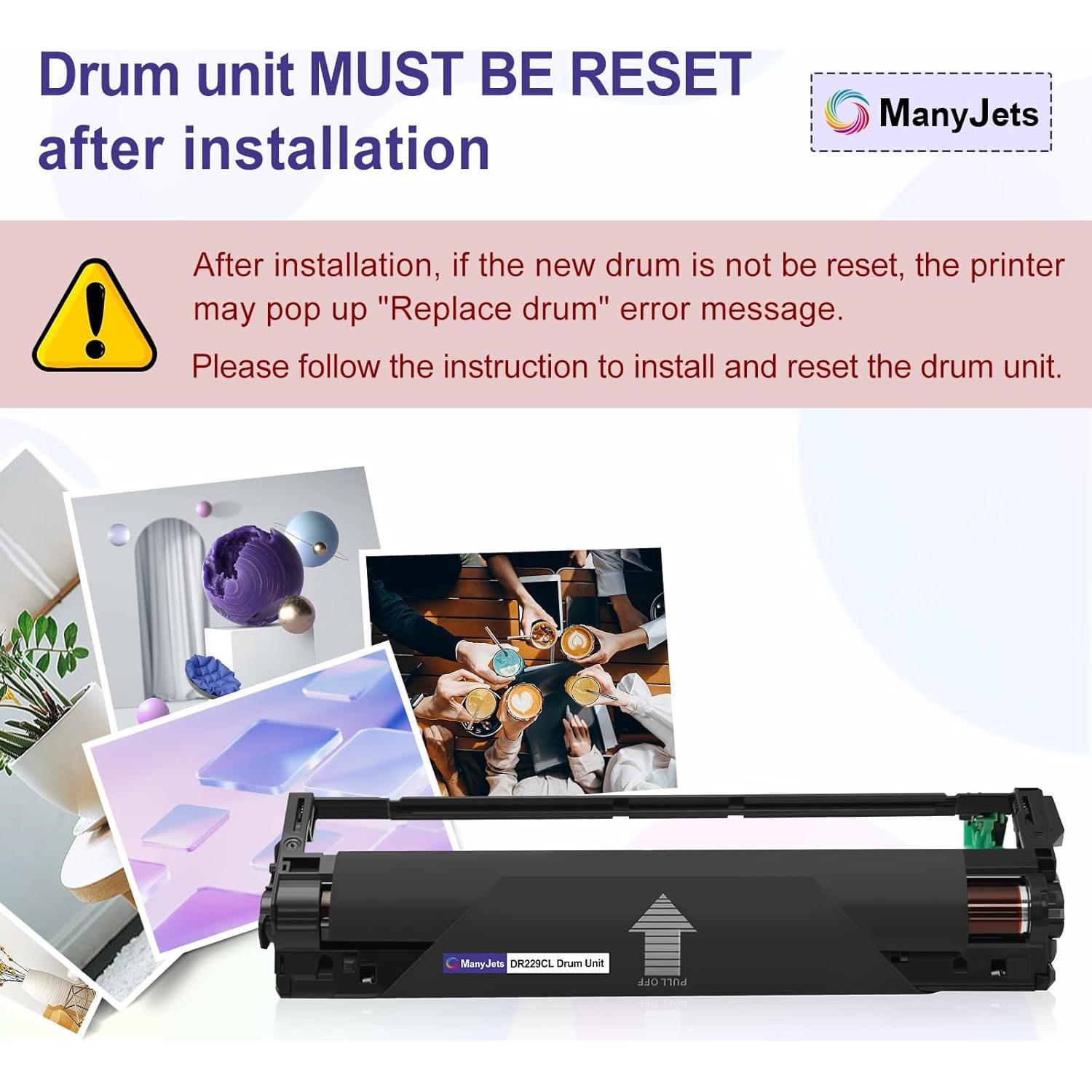 Paquete de 4 Unidades de Tambor DR229CL ManyJets Compatible