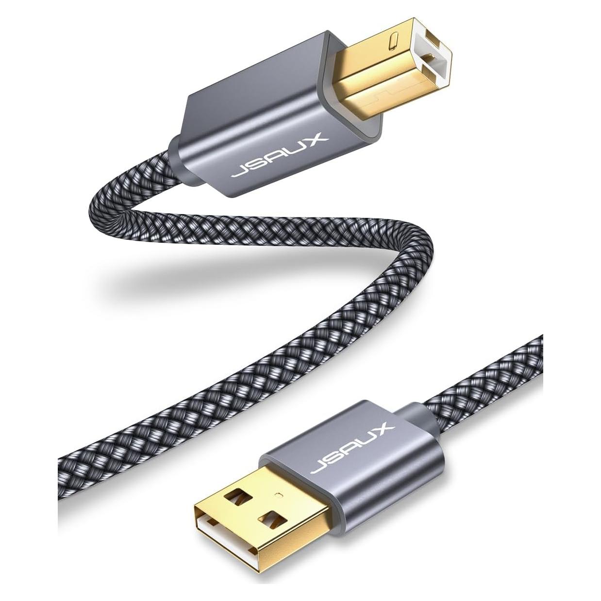 Cable USB 2.0 JSAUX Tipo A Macho a B Macho 2.01m Gris
