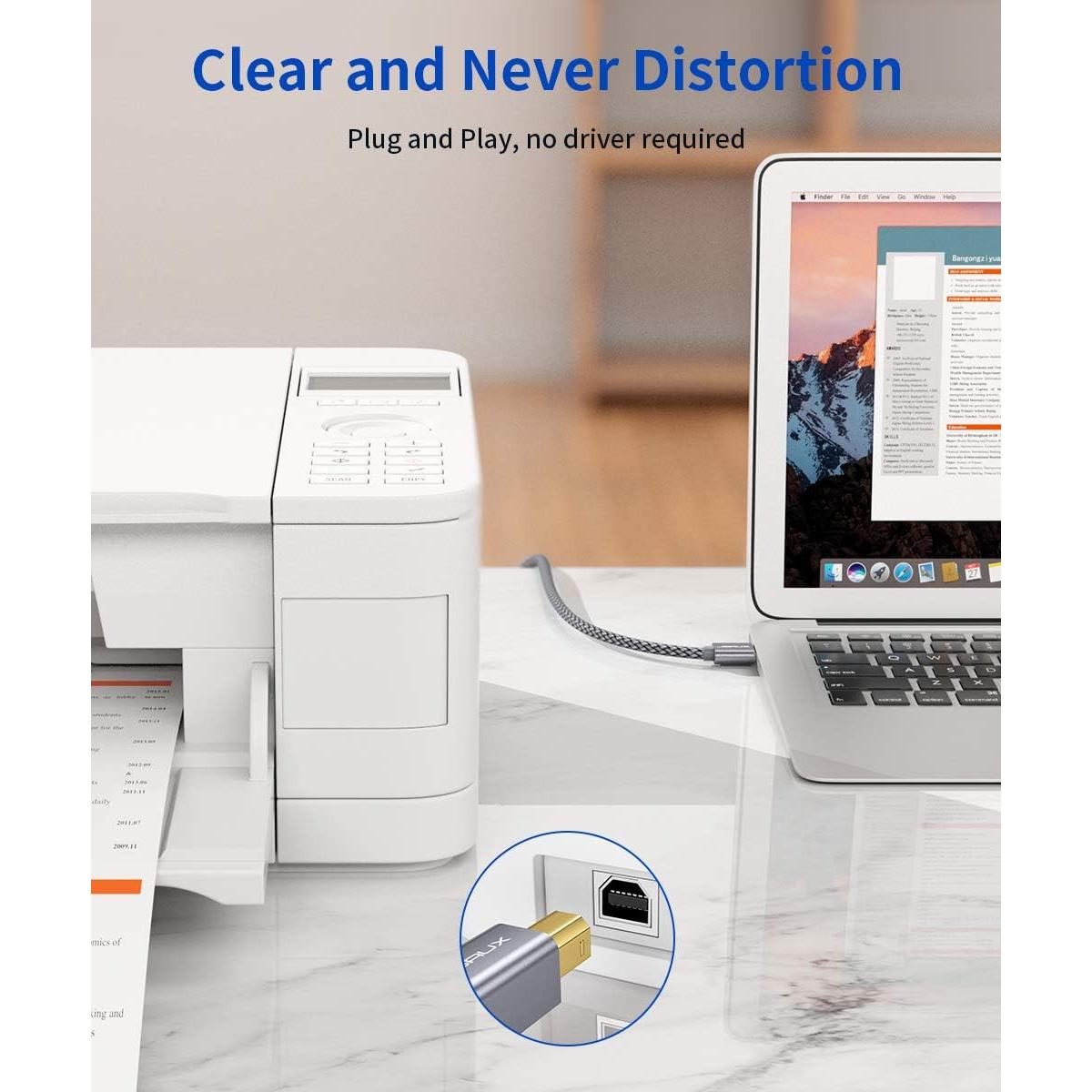 Cable USB 2.0 JSAUX Tipo A Macho a B Macho 2.01m Gris