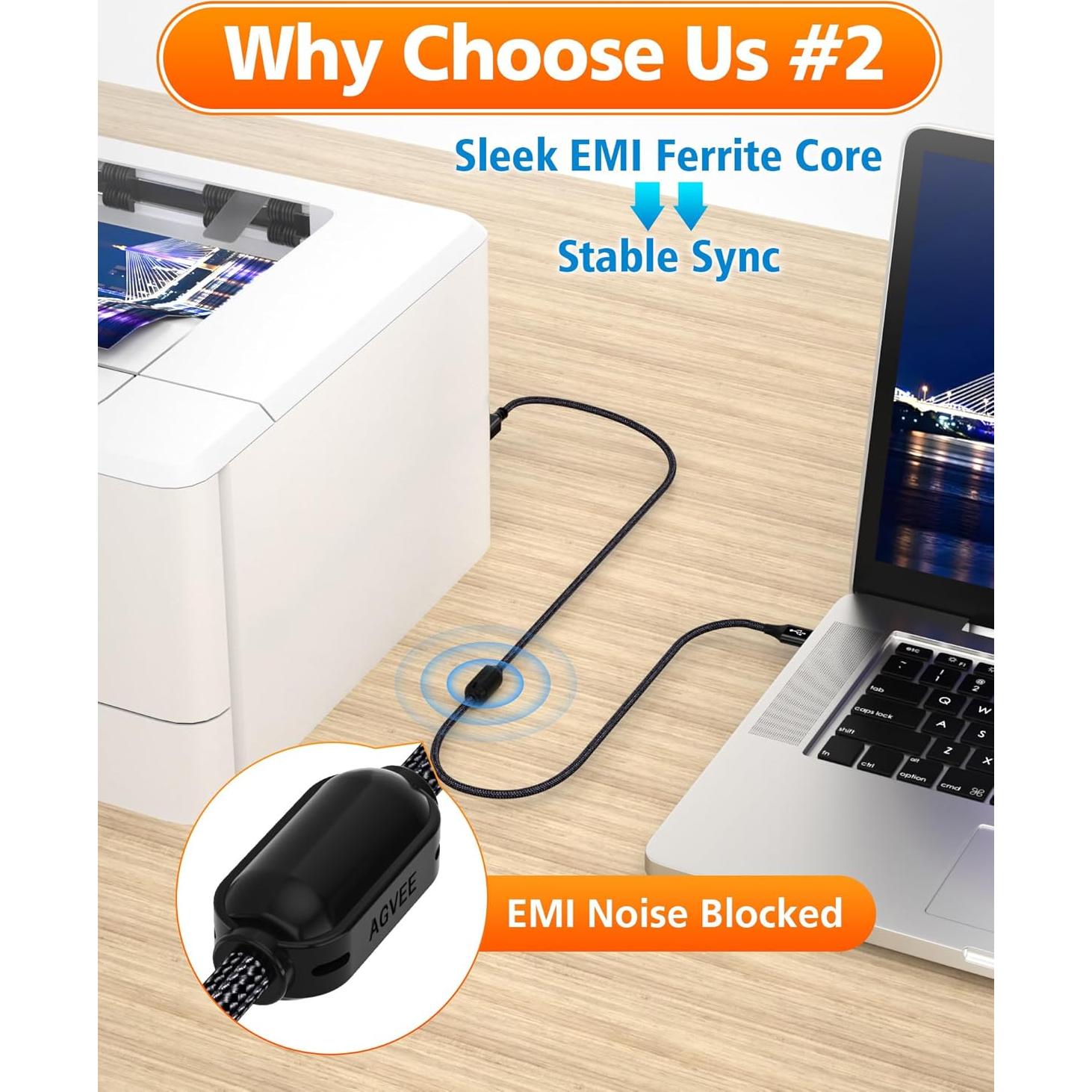 Cable USB-A a B AGVEE 2.01m para Impresoras y MIDI Negro