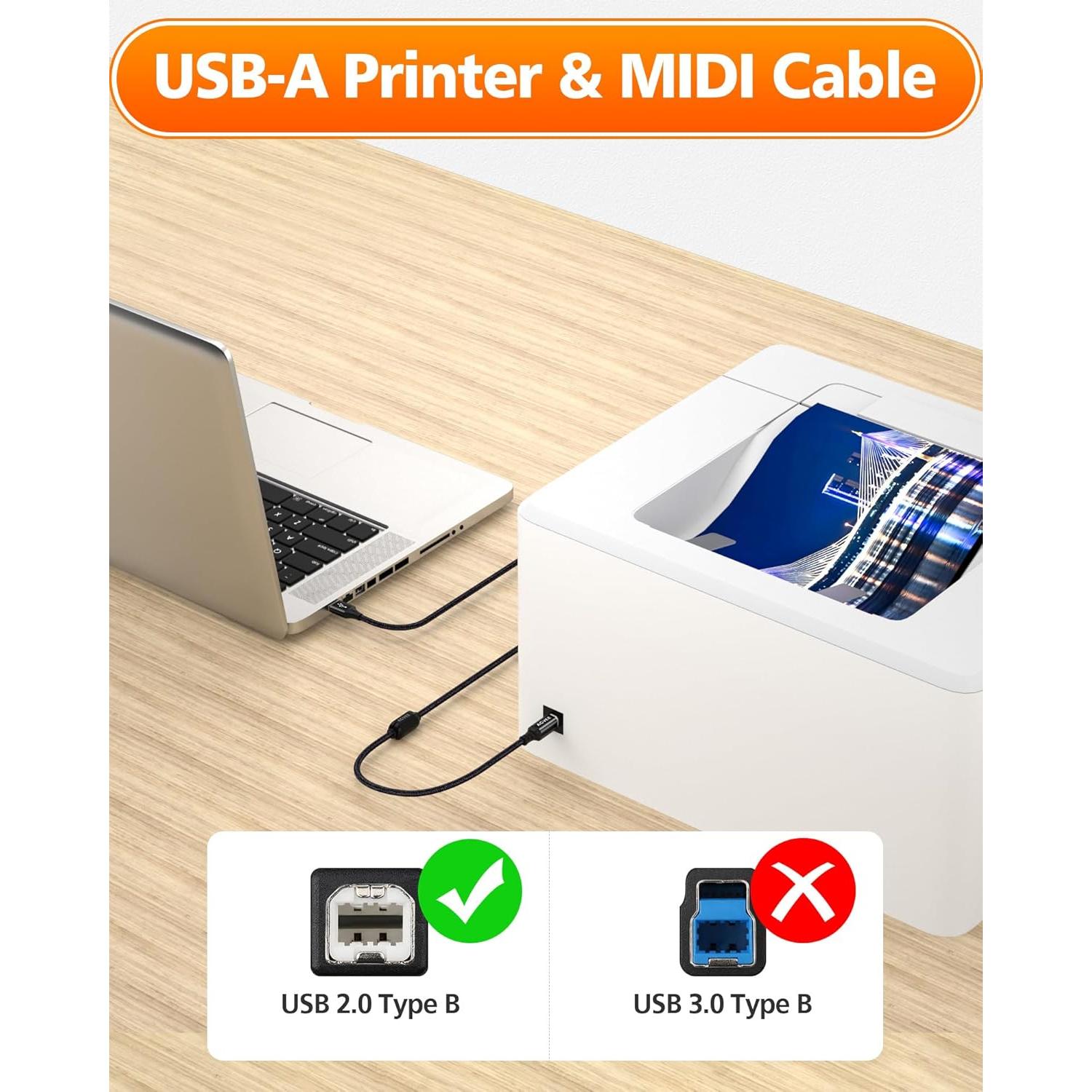 Cable USB-A a B AGVEE 2.01m para Impresoras y MIDI Negro