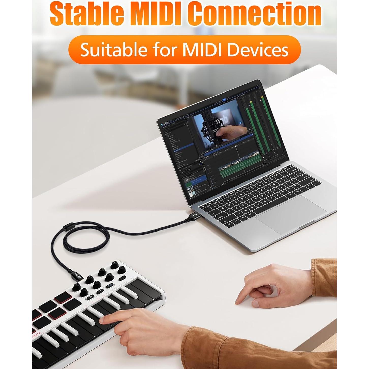 Cable USB-A a B AGVEE 2.01m para Impresoras y MIDI Negro