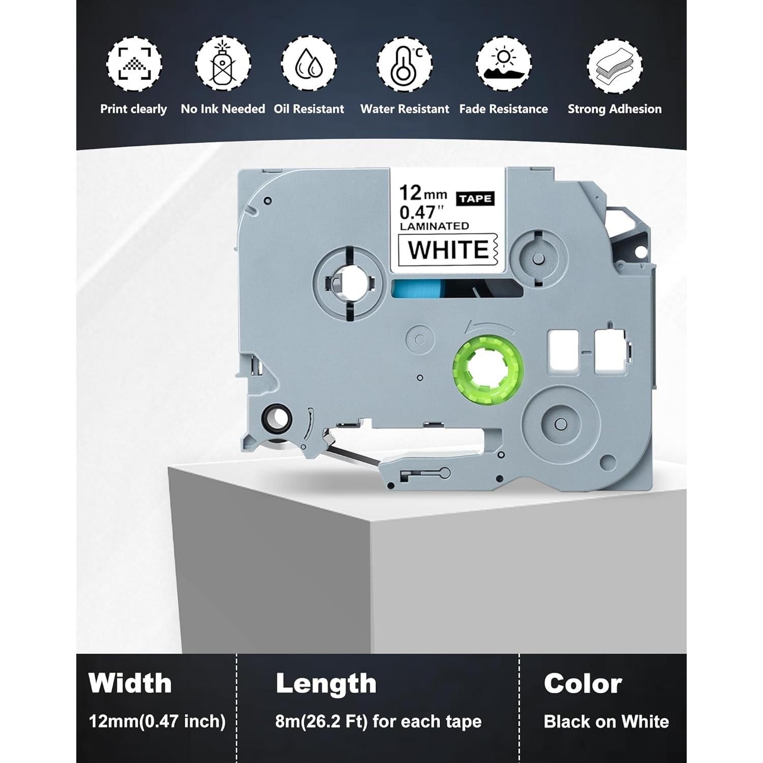 Cinta de Etiquetadora Brother TZe-231 12mm Negra sobre Blanca - 4 Unidades