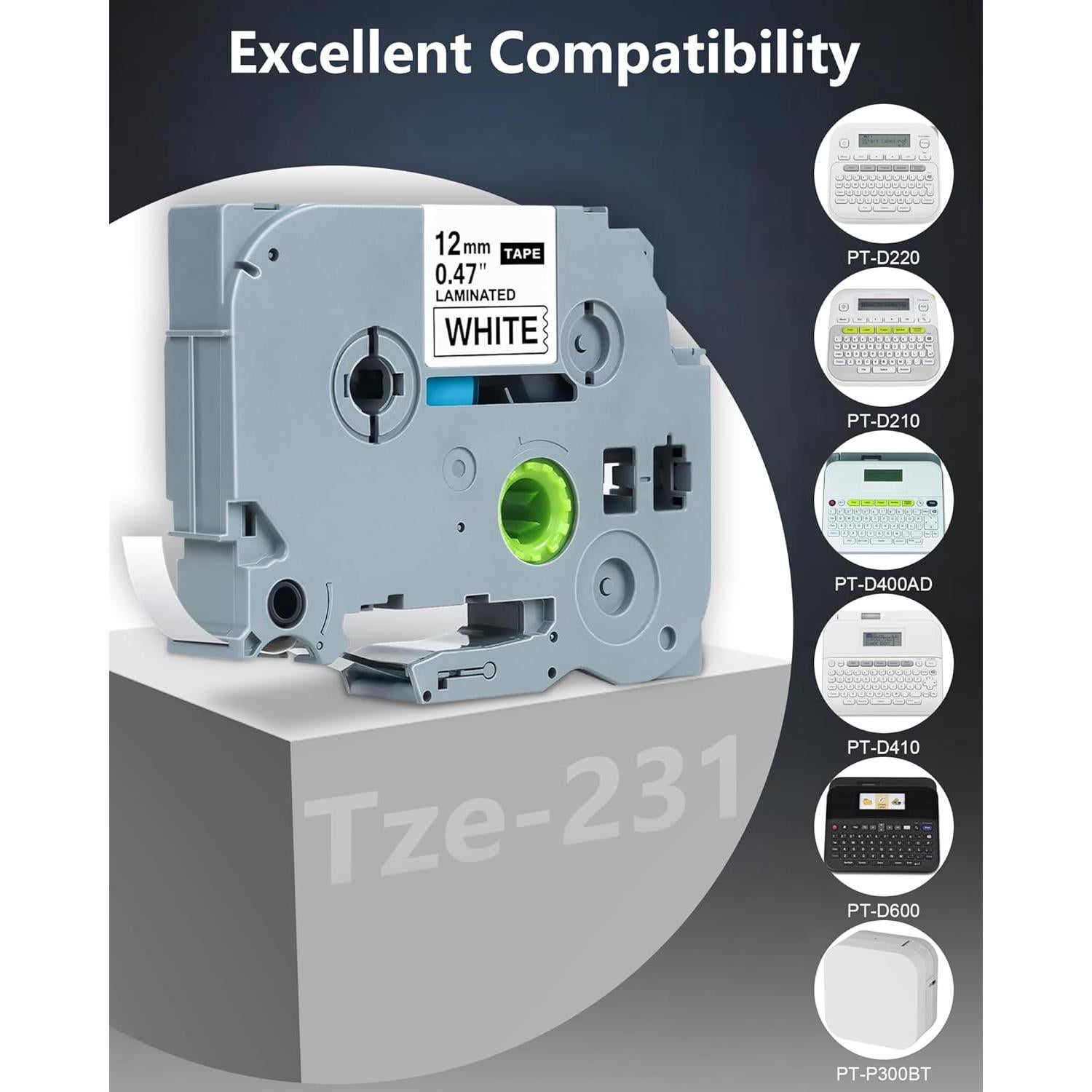 Cinta de Etiquetadora Brother TZe-231 12mm Negra sobre Blanca - 4 Unidades