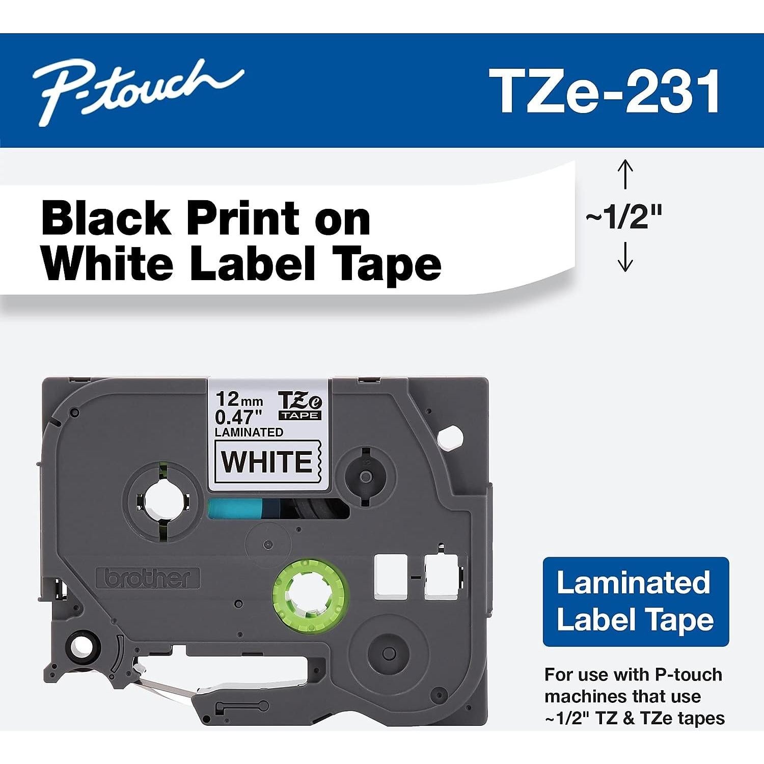 Cinta de Etiquetado Laminada Brother TZE231 1.27 cm Negro/Blanco