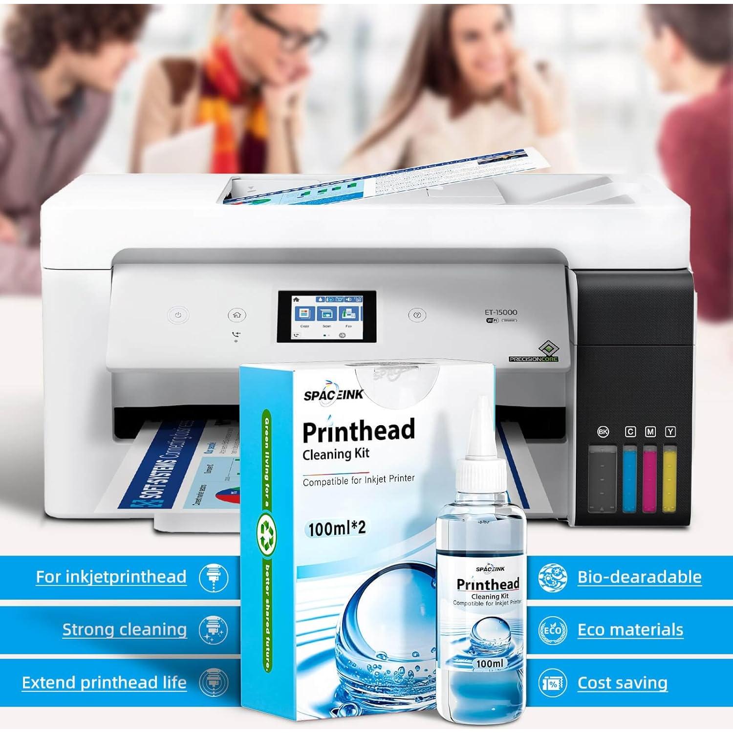 Kit de limpieza de cabezales de impresión Spaceink 200mL para Epson, HP, Canon, Brother