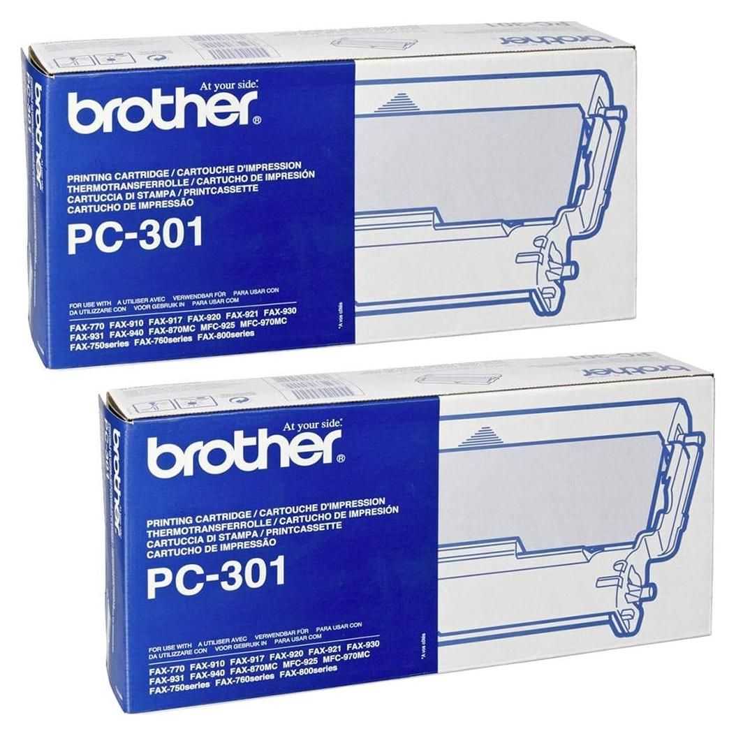 Cartucho de Cinta Térmica Brother PC301 Negro - 2 Paquetes