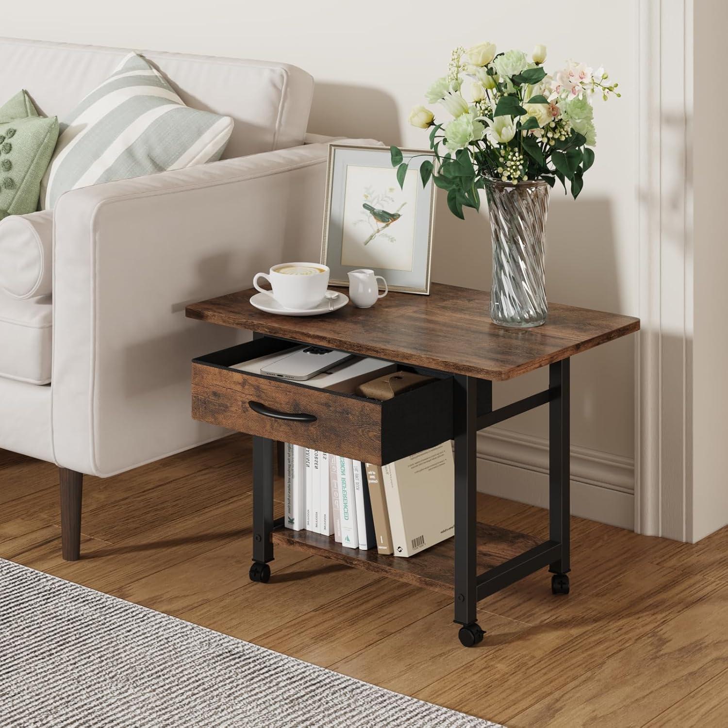 Soporte de Impresora Grande YAOHUOO 2 Niveles con Cajón Marrón