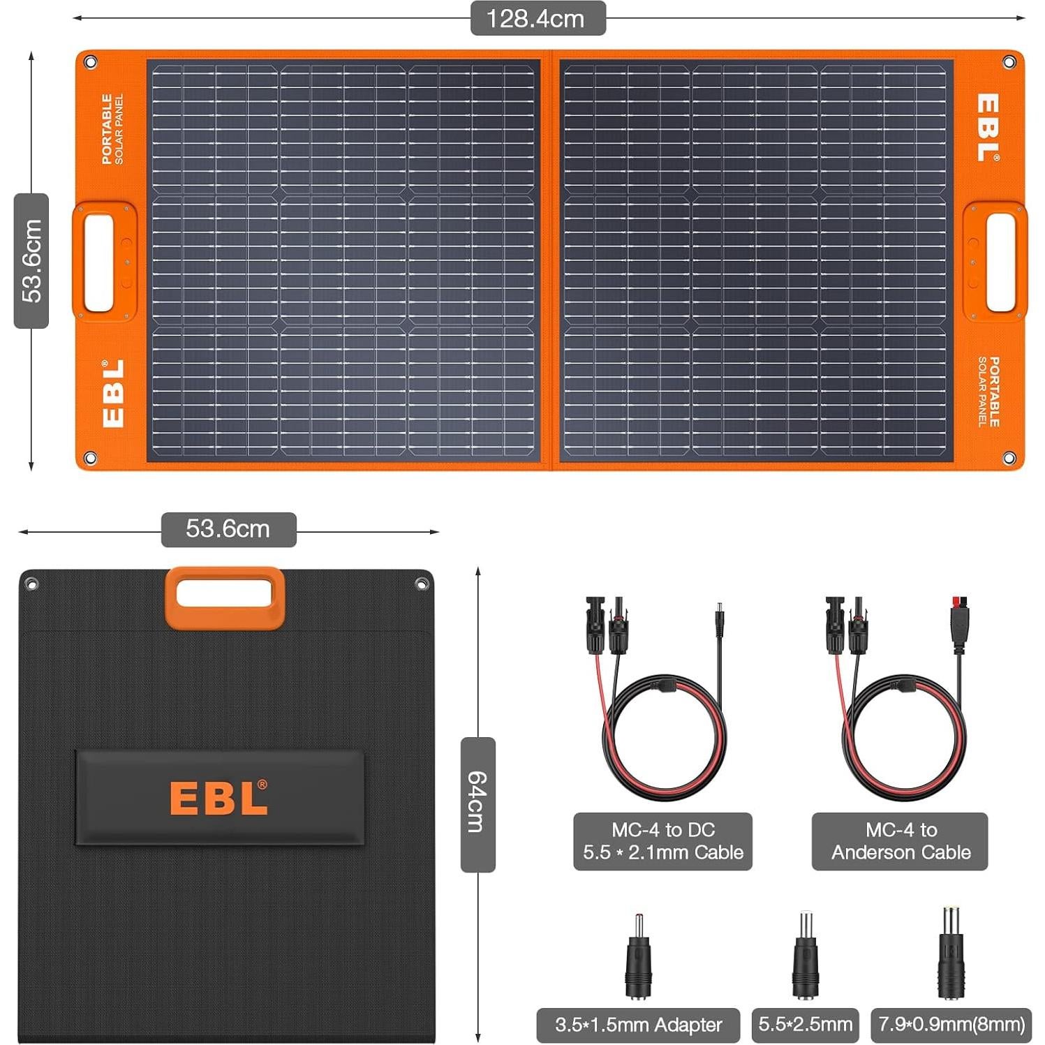 Panel Solar EBL 100W Portátil con Soporte Ajustable