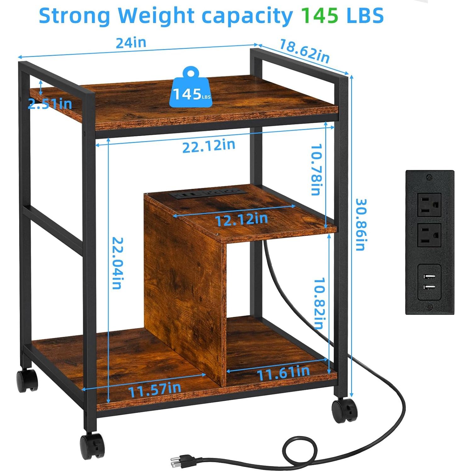Soporte para Impresora Lerliuo Marrón con Estación de Carga 3 Niveles