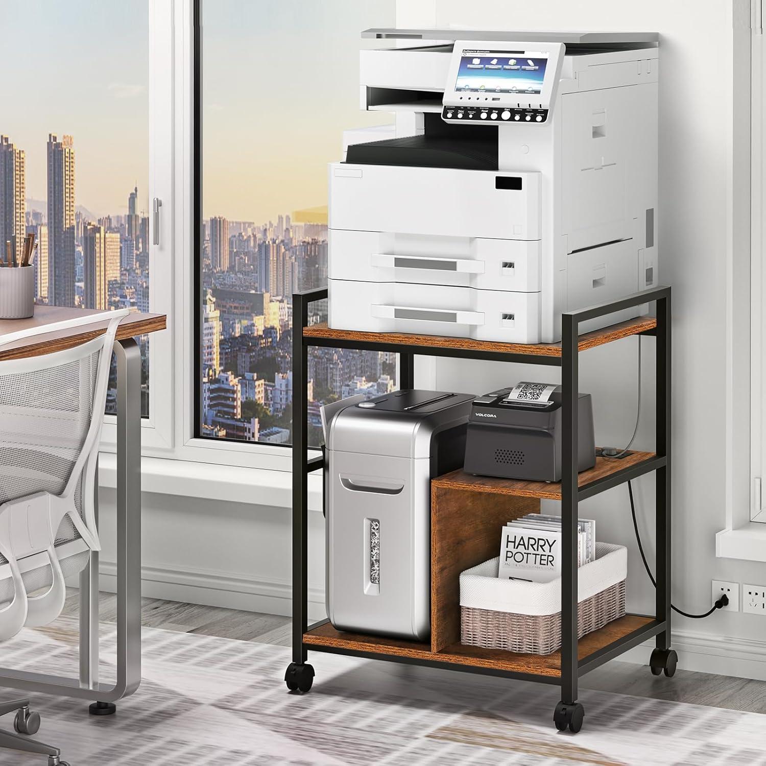 Soporte para Impresora Lerliuo Marrón con Estación de Carga 3 Niveles