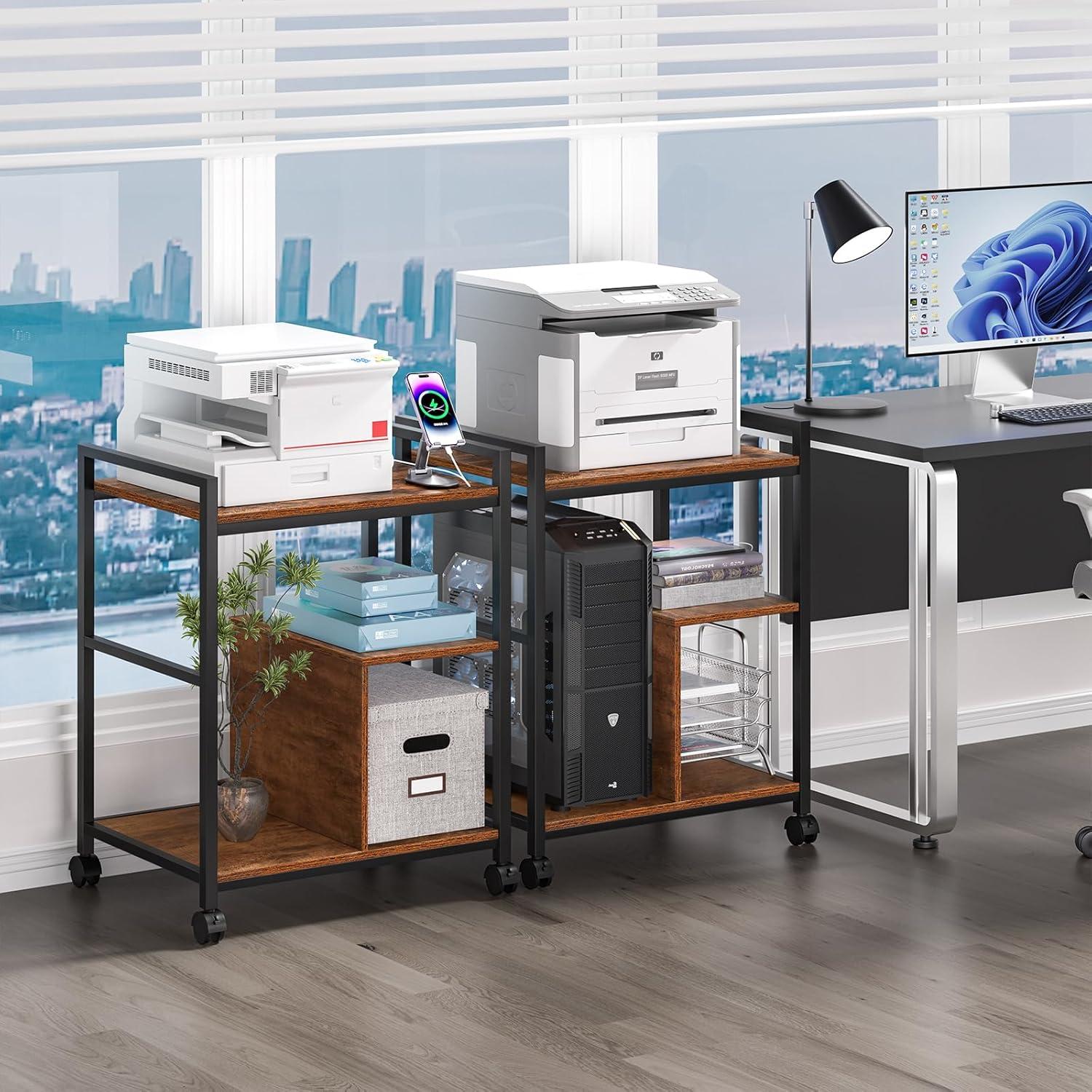 Soporte para Impresora Lerliuo Marrón con Estación de Carga 3 Niveles