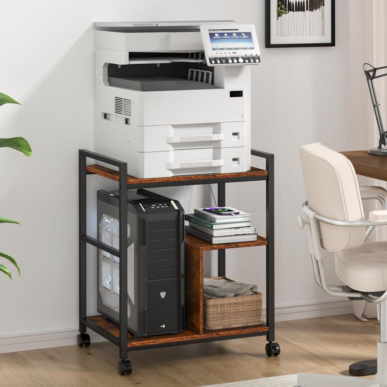 Soporte para Impresora Lerliuo Marrón con Estación de Carga 3 Niveles