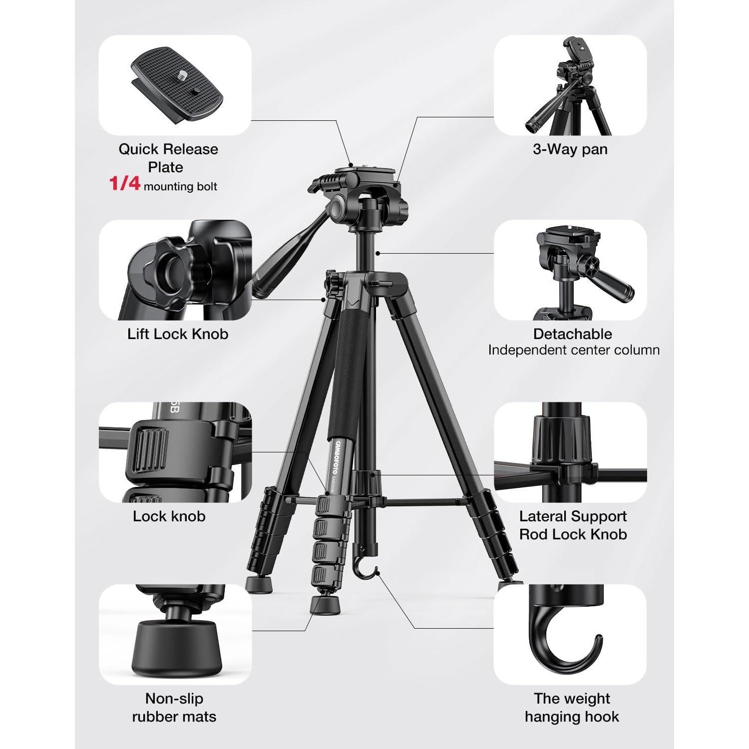 Trípode Profesional CAMBOFOTO SAB265B 1.5kg 186cm Negro