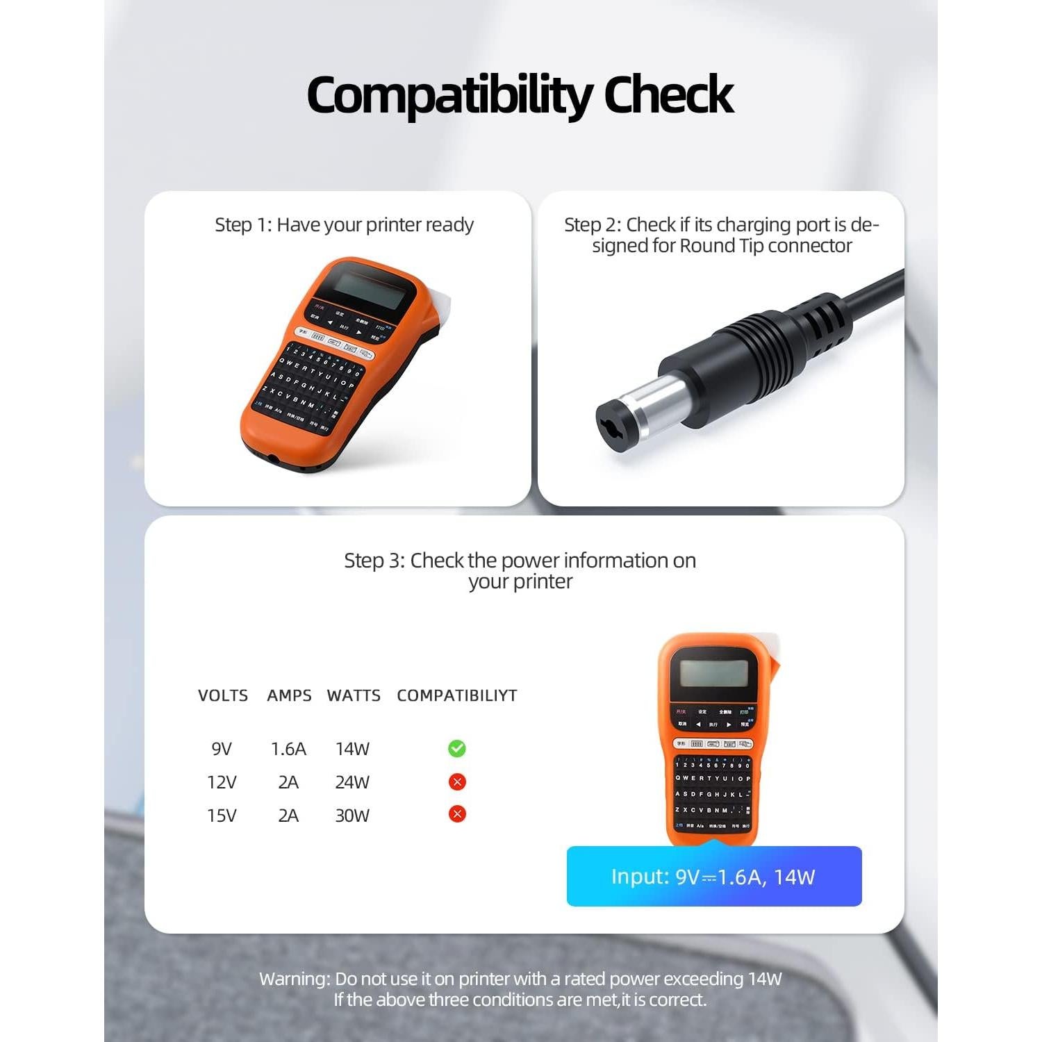 Adaptador de CA 9V 1.6A Dexpt para Brother P-Touch
