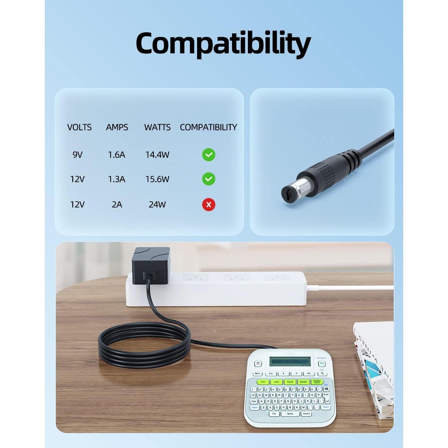 Adaptador de CA Superer 9V 1.6A Compatible con Brother