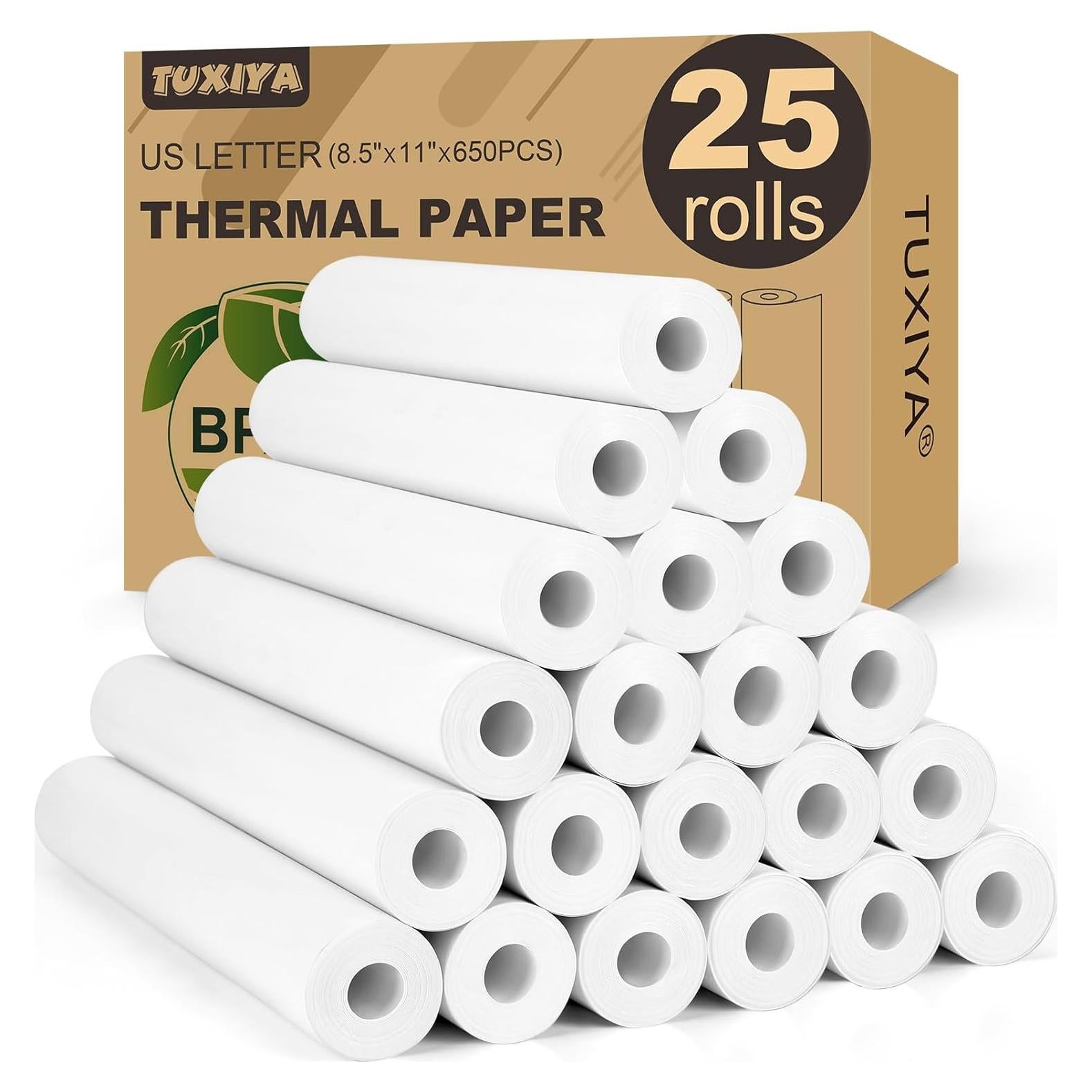 25 Rollos de Papel Térmico TUXIYA Tamaño Carta 650 Hojas