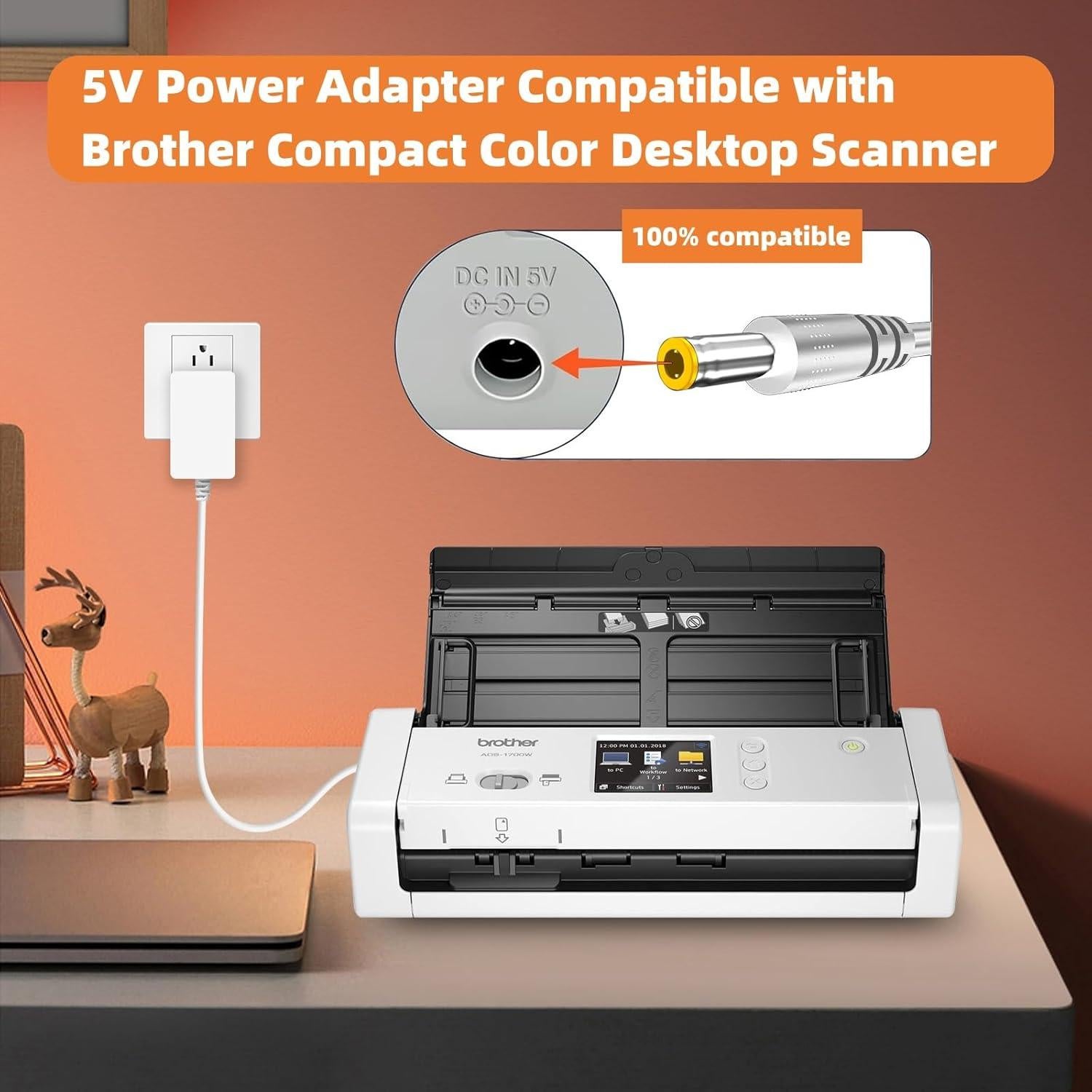 Adaptador de corriente 5V SYFLYH para escáner Brother ADS-1190/1200/1250W