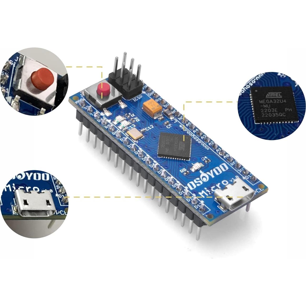 Micro Board Gowoops ATmega32u4 Mini Controlador 5V