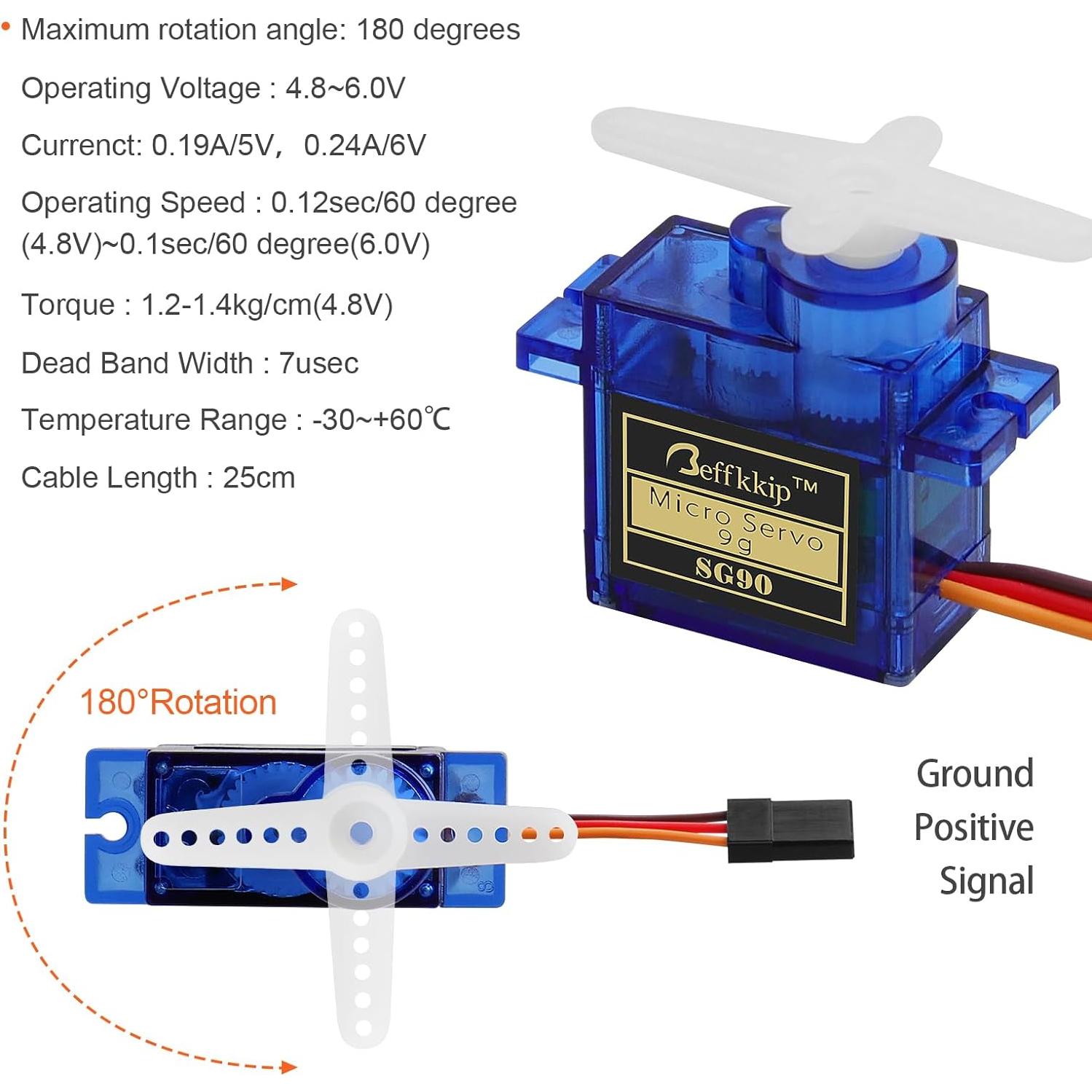 4 Piezas Servo Micro SG90 9g Deegoo-FPV para Robots y Modelos