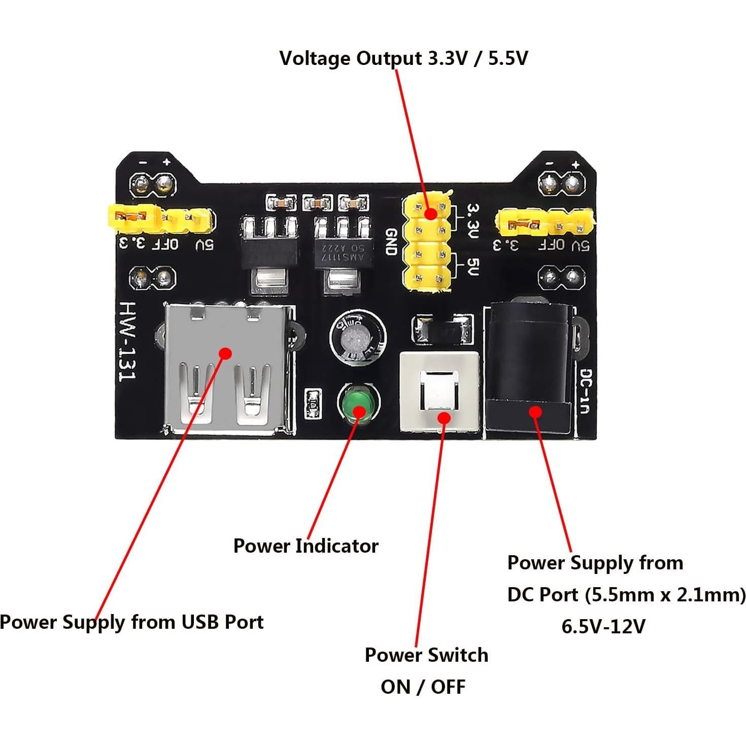 Módulo de Suministro de Energía DIANN 3.3V/5V con Clips 9V