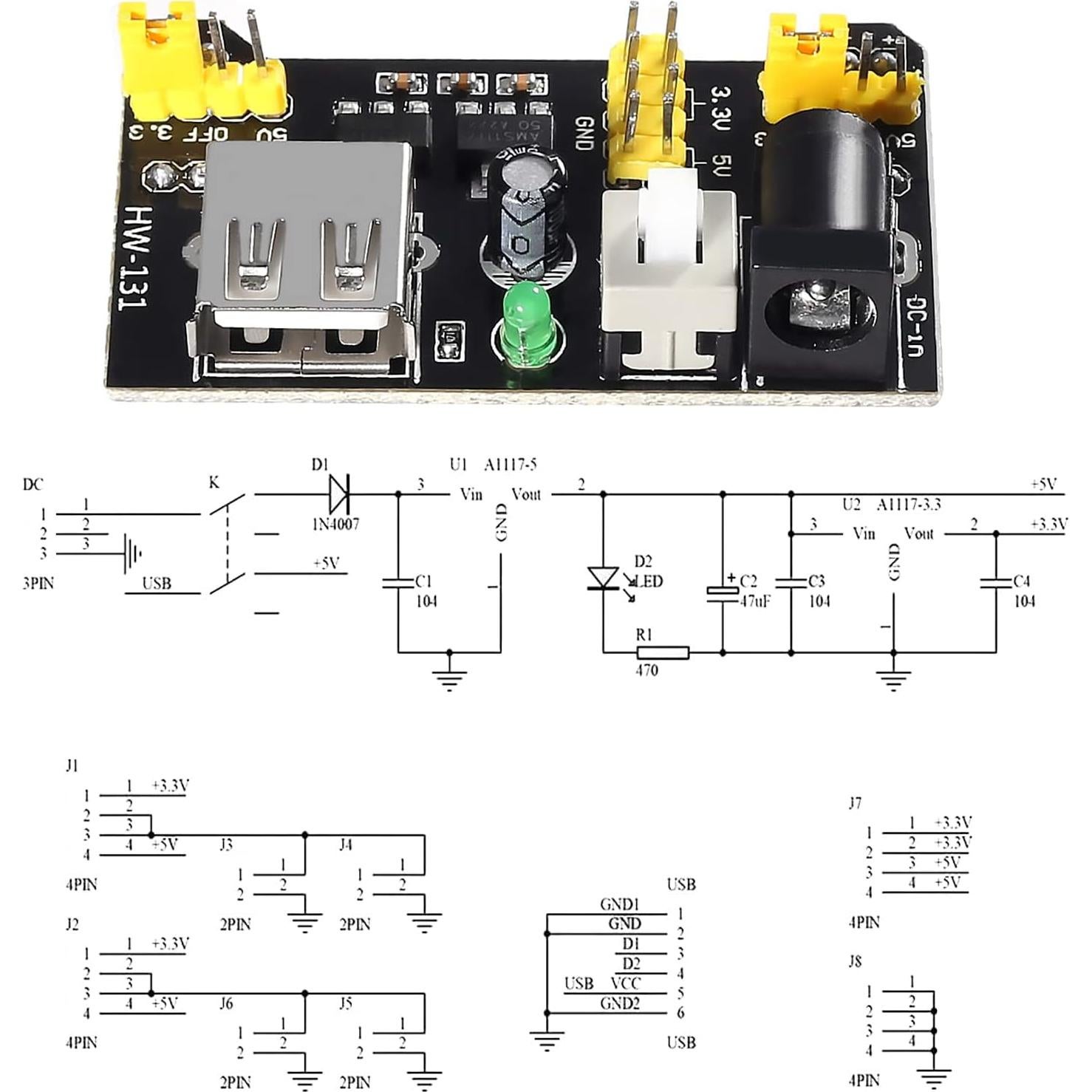 Módulo de Suministro de Energía DIANN 3.3V/5V con Clips 9V