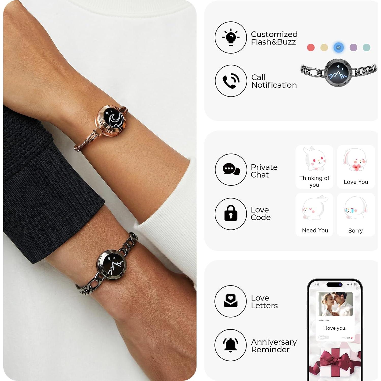 Pulseras Táctiles TOTWOO para Parejas - Amor a Distancia