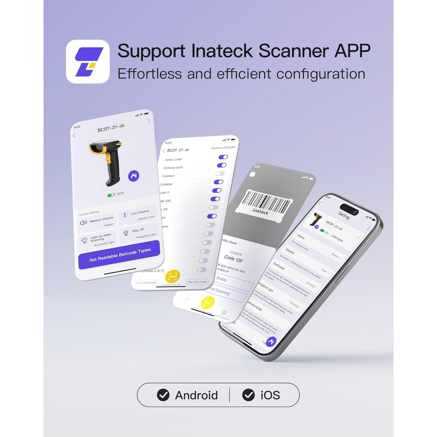 Escáner de Código de Barras Inateck BCST-21 AI Inalámbrico