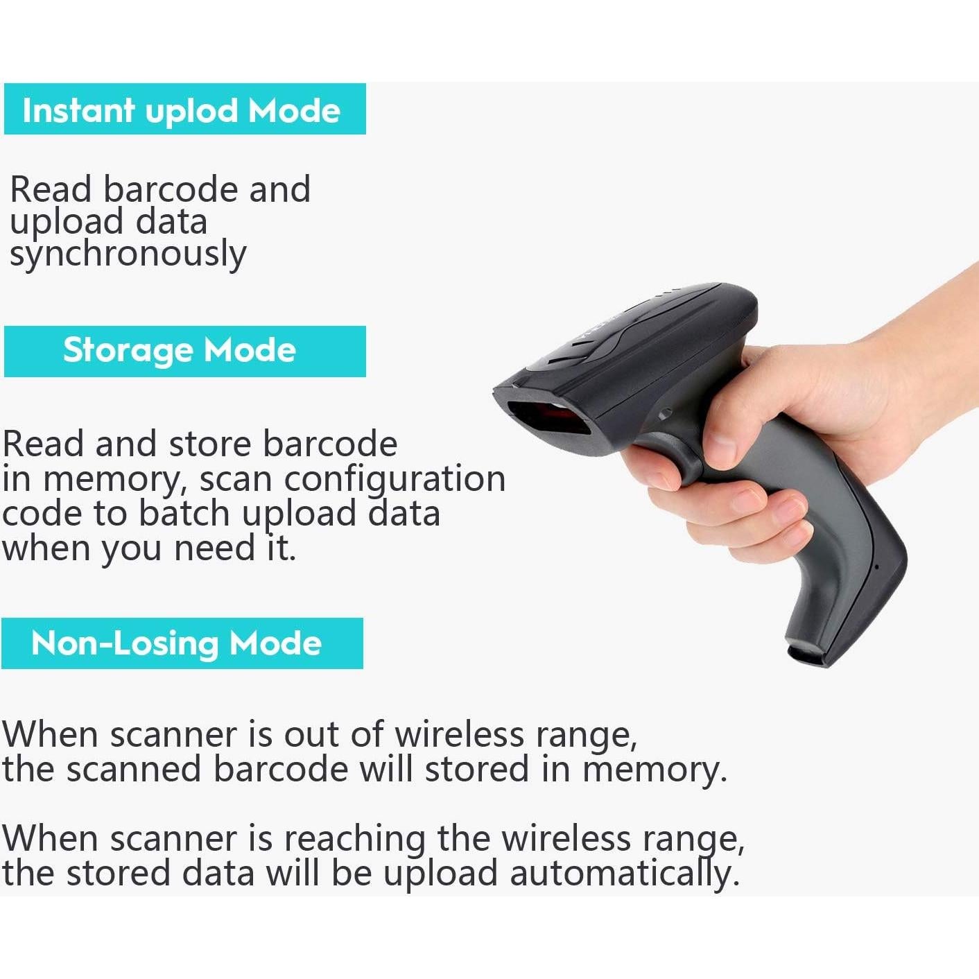 Escáner de Código de Barras Inalámbrico NADAMOO 2D 400m