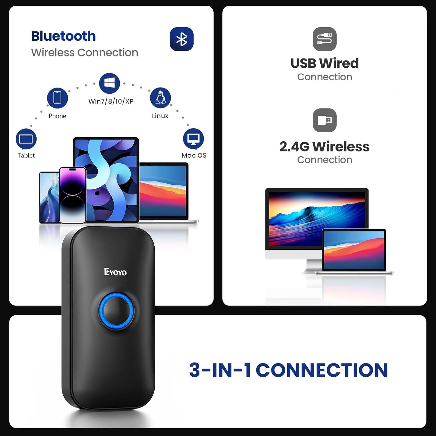 Escáner de Código de Barras Bluetooth Eyoyo 1D Mini 35g