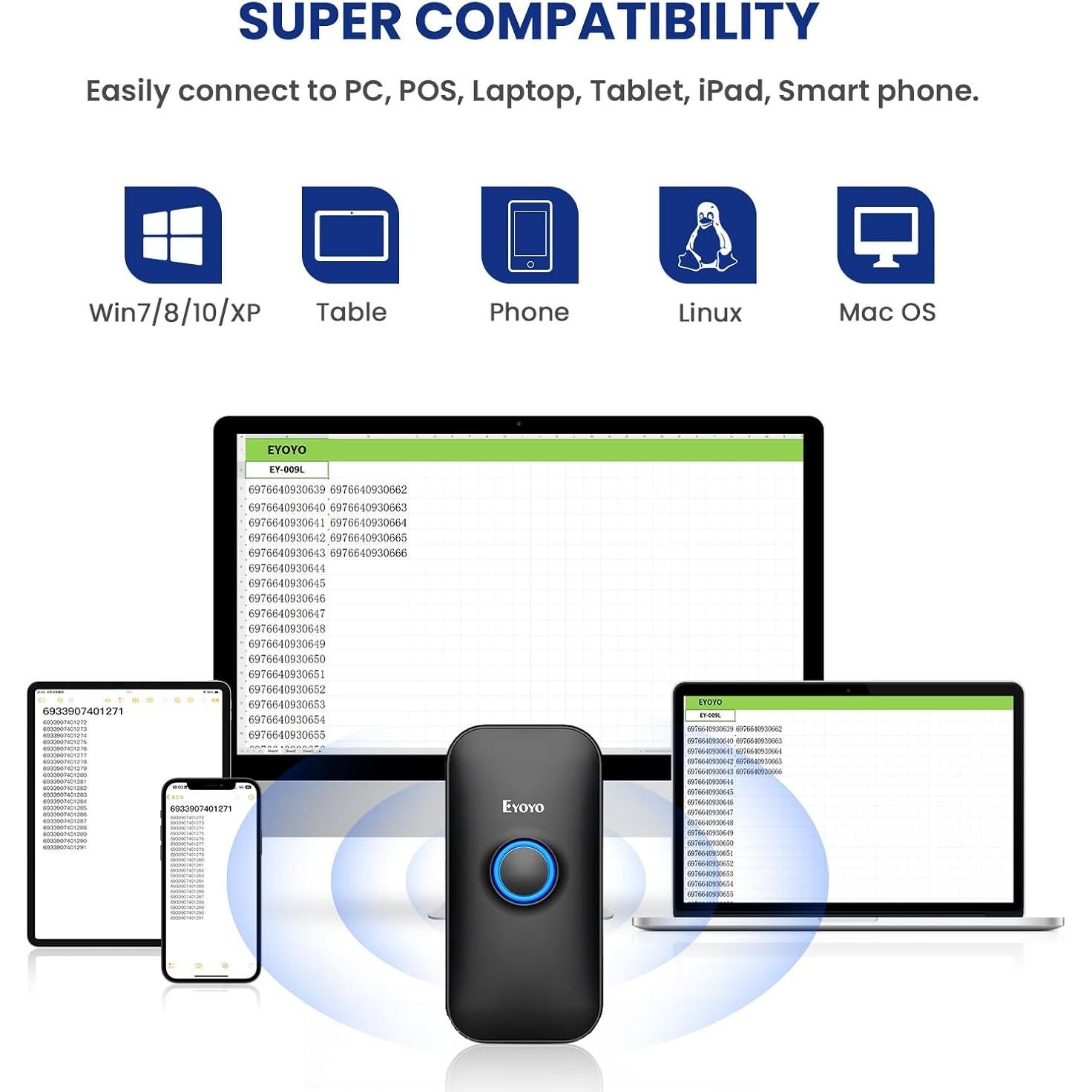 Escáner de Código de Barras Bluetooth Eyoyo 1D Mini 35g