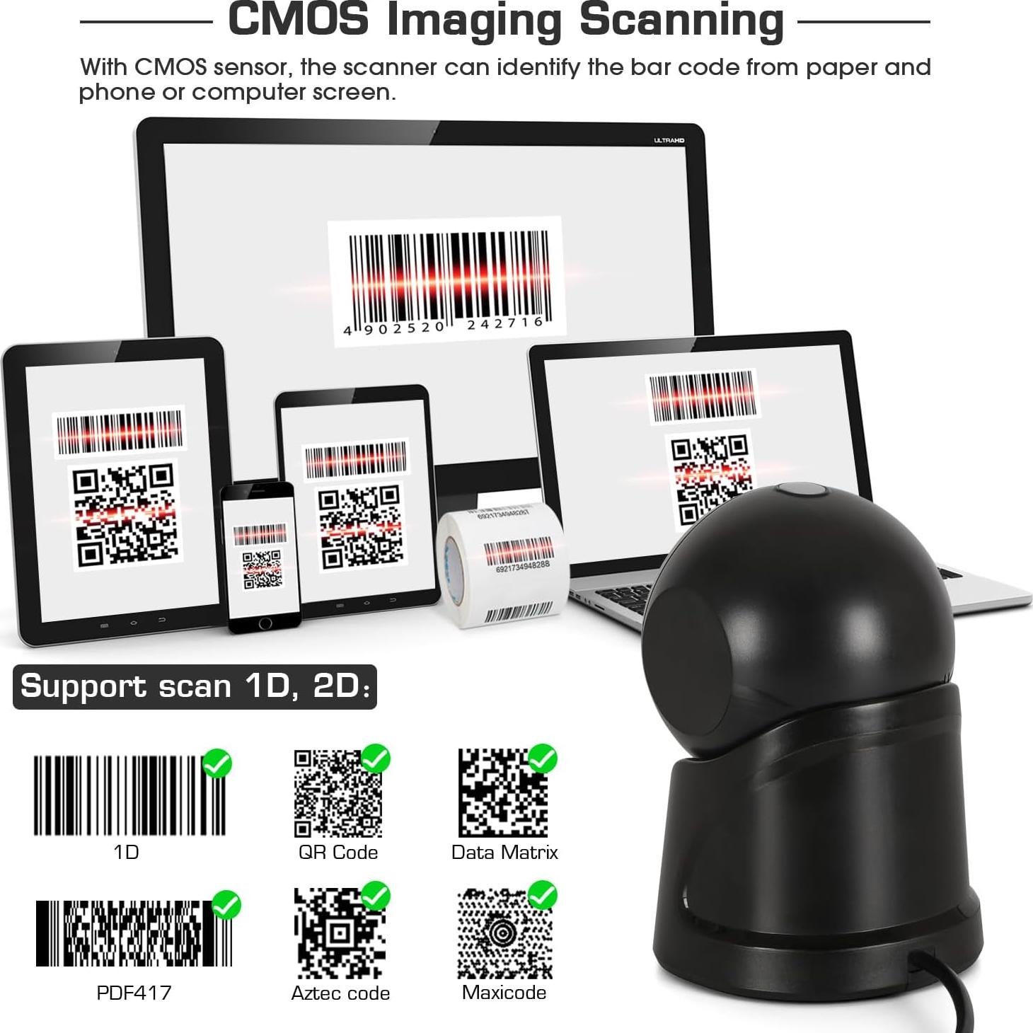 Escáner de Código de Barras WoneNice USB 1D 2D Manos Libres