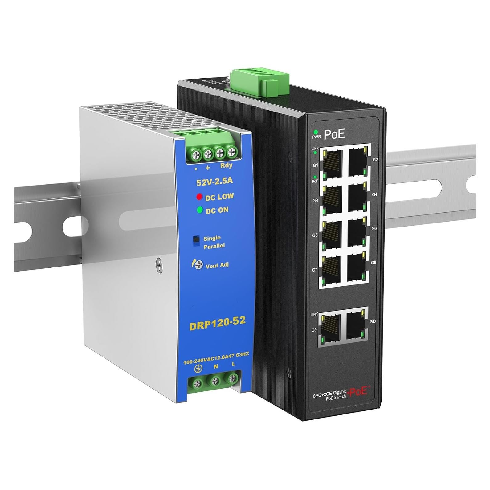 Conmutador POE Industrial 8 Puertos Gigabit Real HD 52V