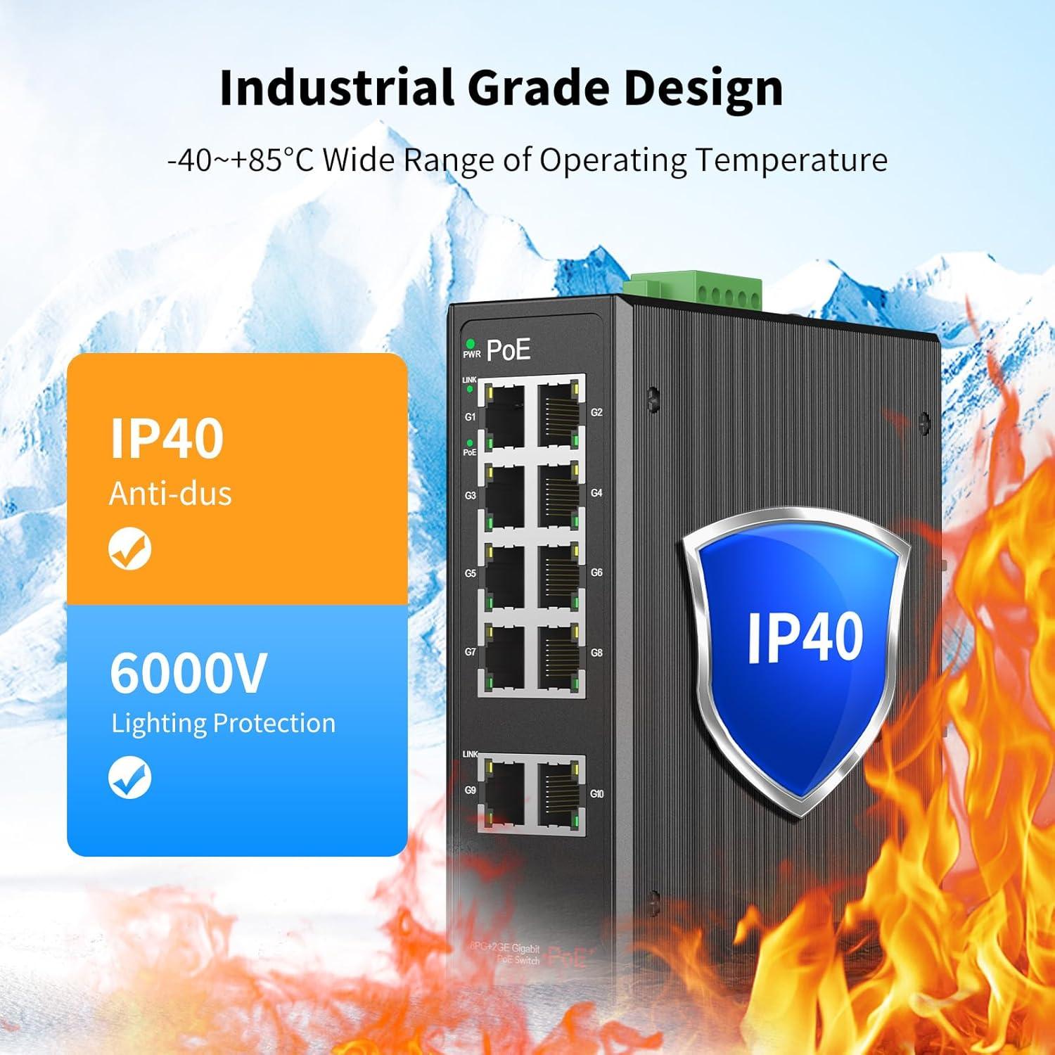Conmutador POE Industrial 8 Puertos Gigabit Real HD 52V
