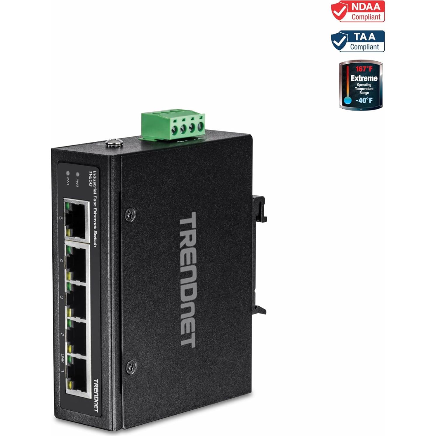 Interruptor Industrial Ethernet 5 Puertos TRENDnet TI-E50 IP50