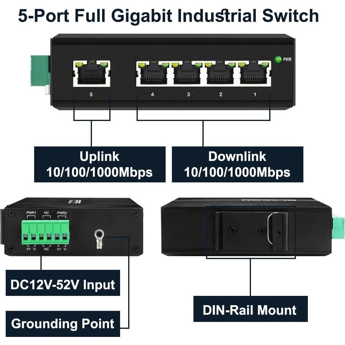 Switch Industrial Gigabit 5 Puertos MARCHII RJ45 10/100/1000Mbps