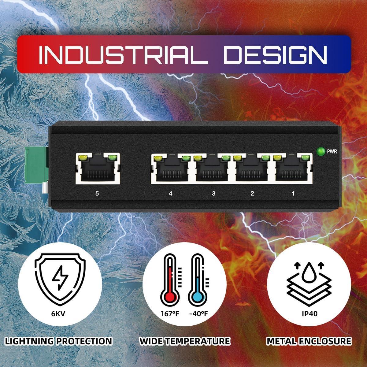 Switch Industrial Gigabit 5 Puertos MARCHII RJ45 10/100/1000Mbps