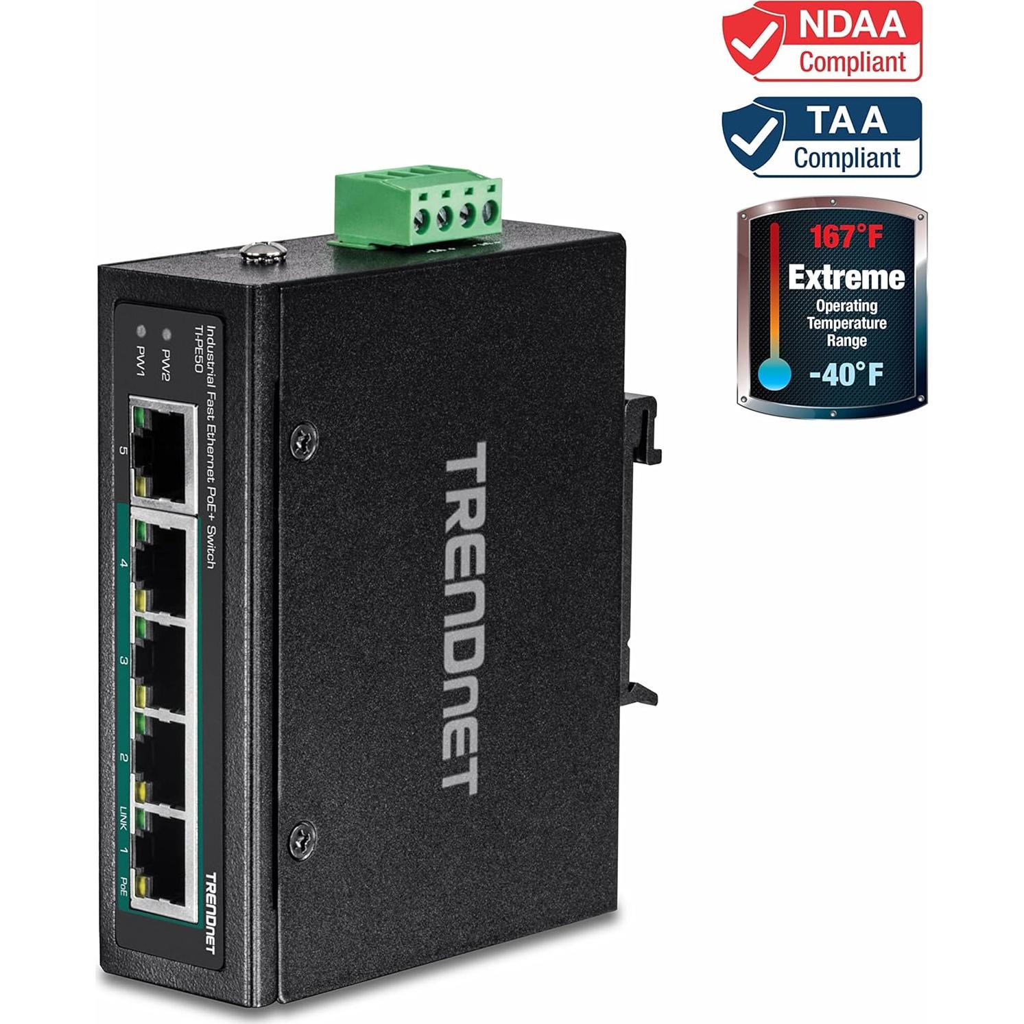 Interruptor Industrial PoE+ 5 Puertos TRENDnet TI-PE50 IP50