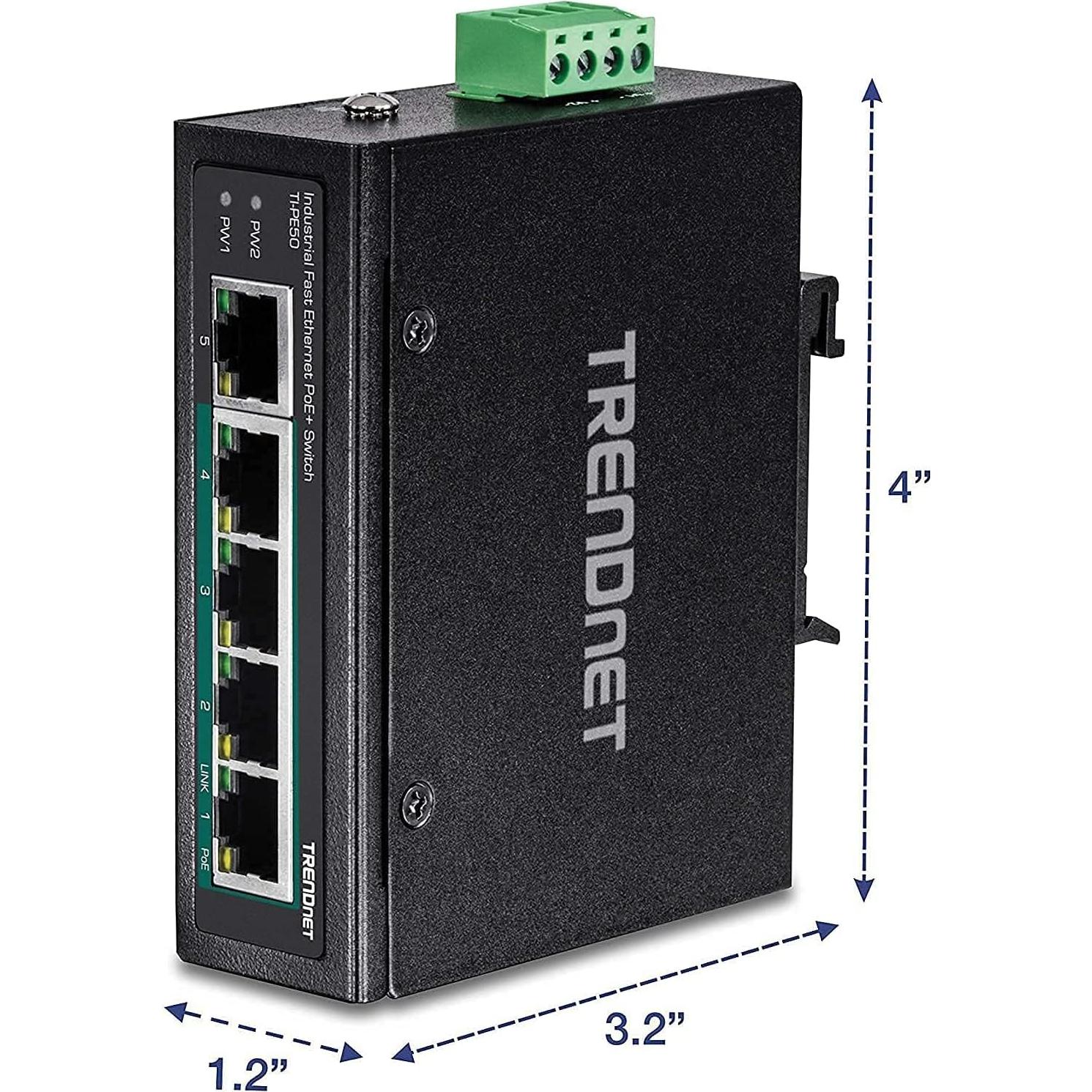 Interruptor Industrial PoE+ 5 Puertos TRENDnet TI-PE50 IP50