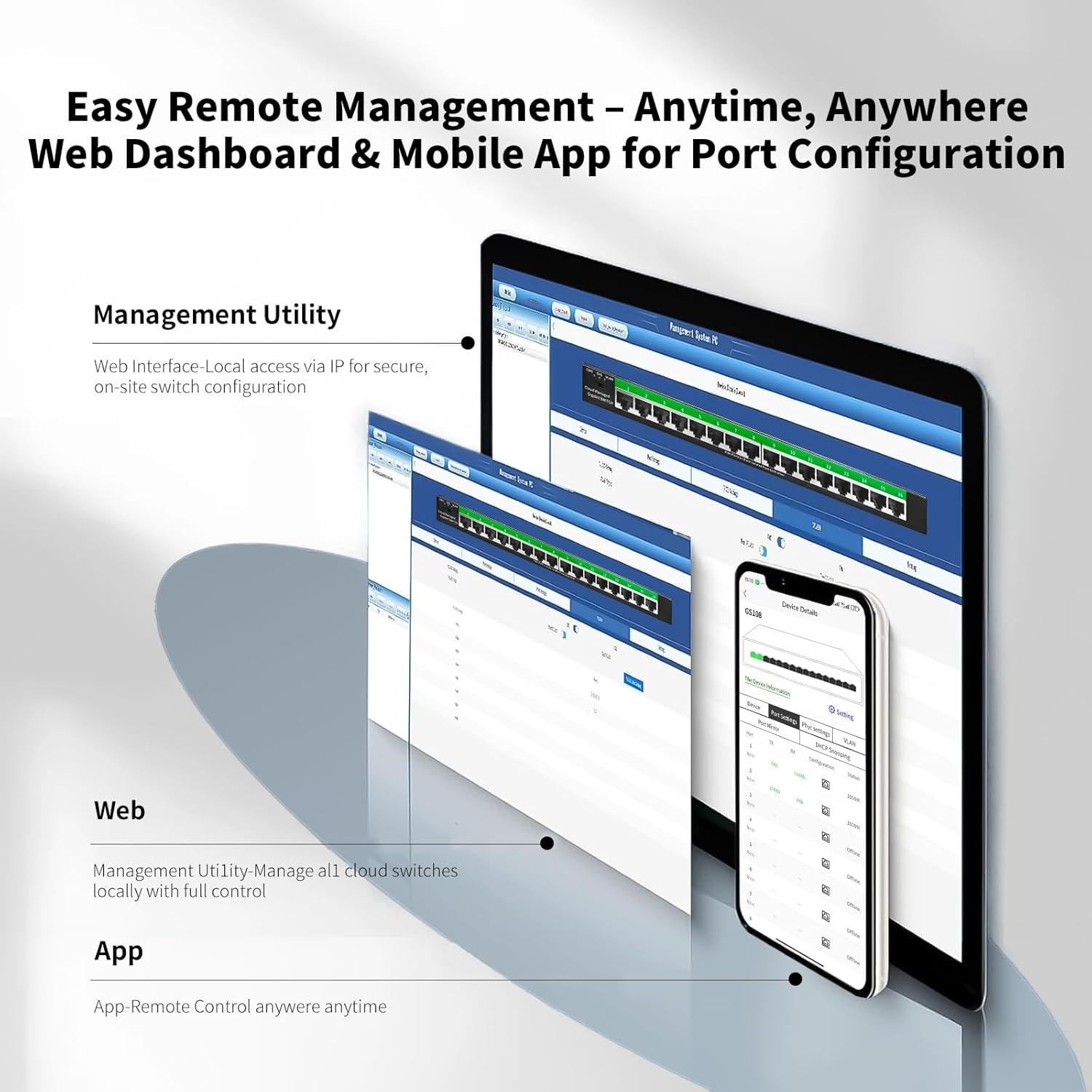 Interruptor Ethernet Gigabit STEAMEMO 16 Puertos Gestionado