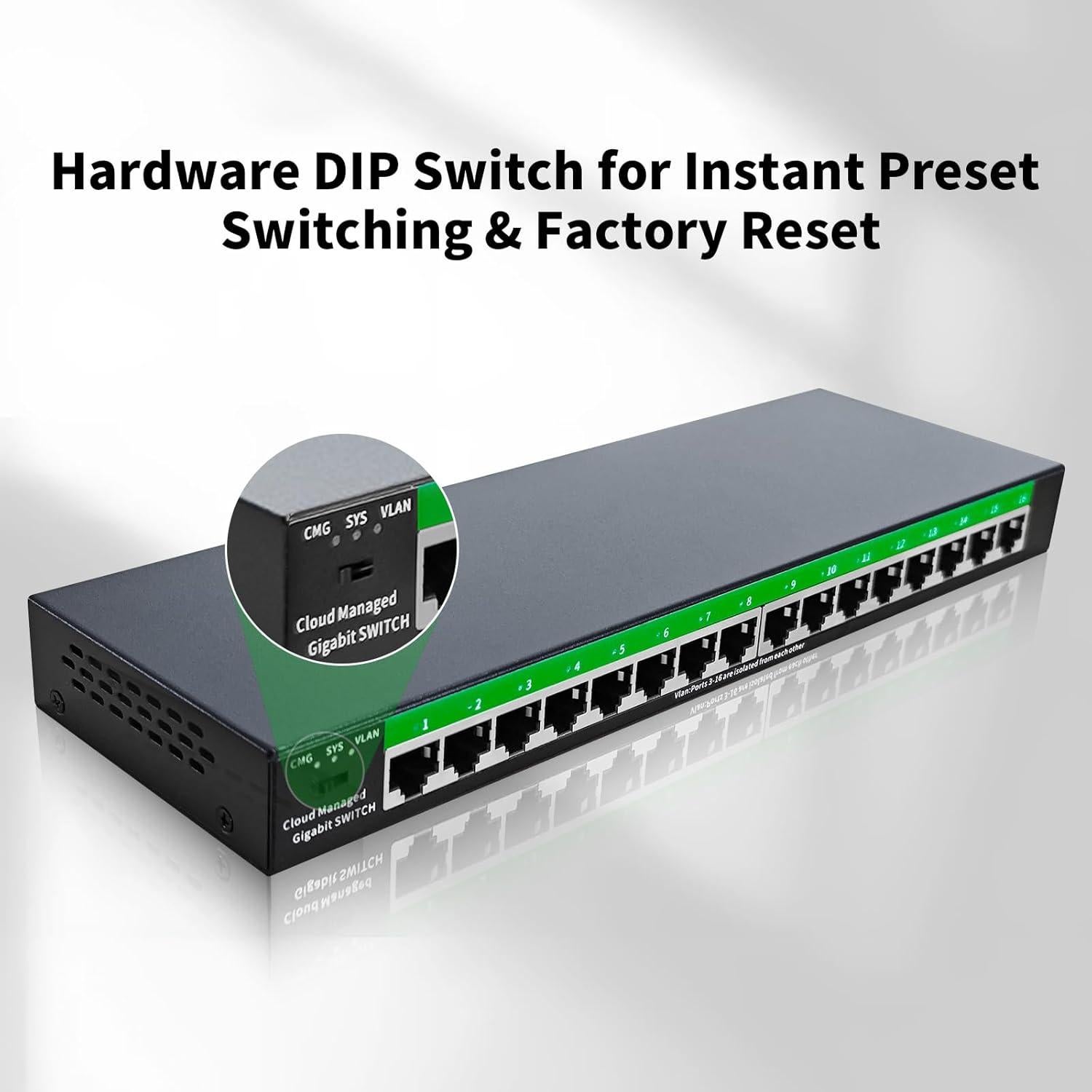 Interruptor Ethernet Gigabit STEAMEMO 16 Puertos Gestionado